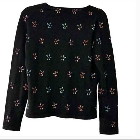 Talbots Cashmere Black Floral Pullover Sweater Lightweight Women Size M - Picture 3 of 5